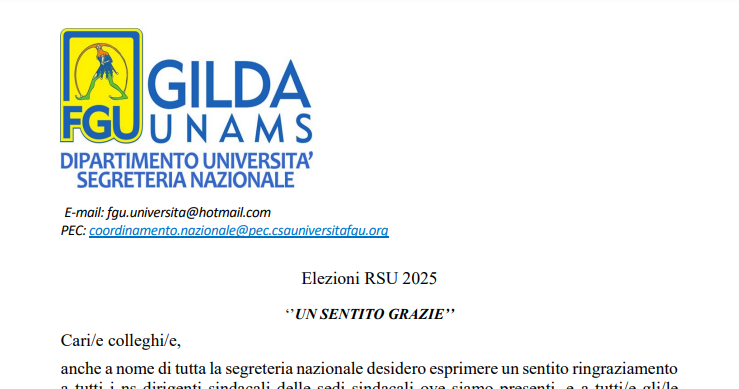 RSU 2025, arrivano i ringraziamenti della segreteria nazionale